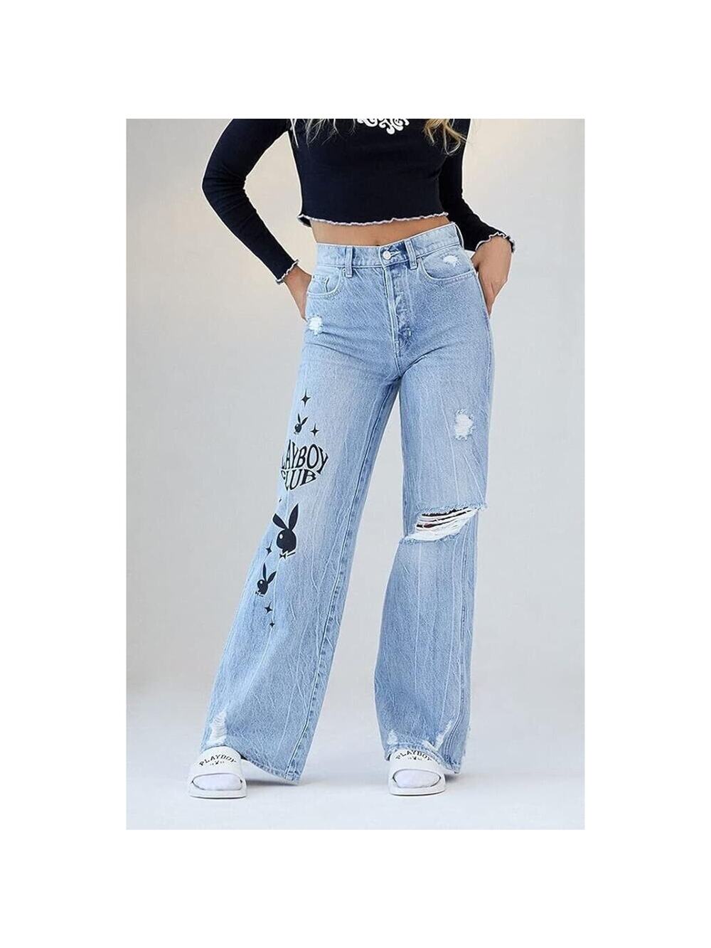 Playboy x PacSun Super Distressed High Waisted Baggy Jeans FLAW Size 23